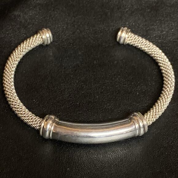 Joseph Esposito Cuff Bracelet Sterling Silver with Center Slide over Mesh Design - Picture 2 of 8